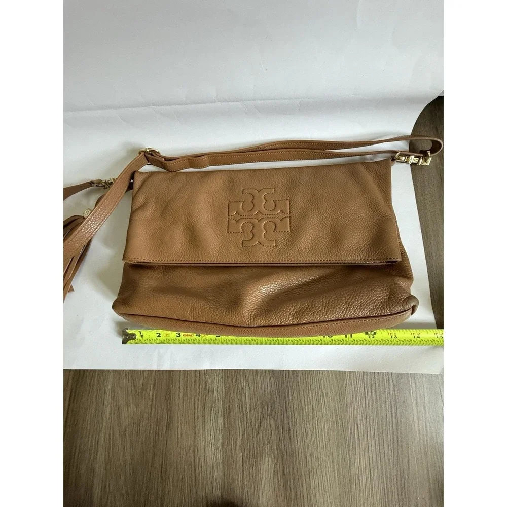 Beautiful Tory Burch Thea Fold-Over Crossbody in Tan Soft Pebbled Leather
